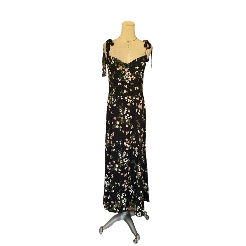 Reformation Nikita Dress Black Floral Sylvia Long Midi Dress Sweetheart  sz 12